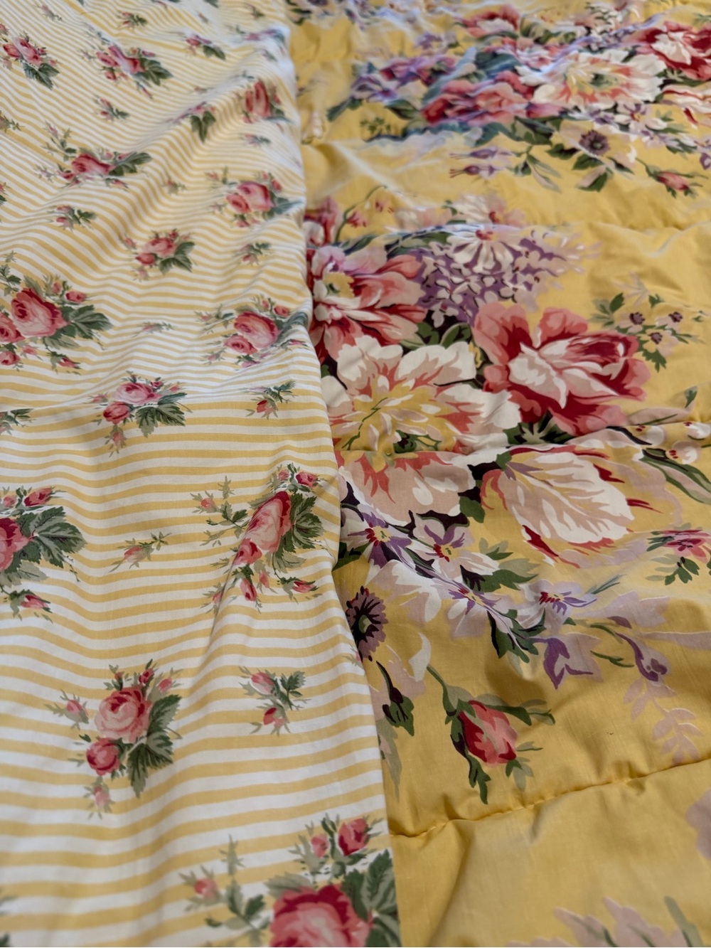 Ralph Lauren Sophie Brooke Yellow Floral Cabbage Rose Reversible Comforter - Picture 6 of 16